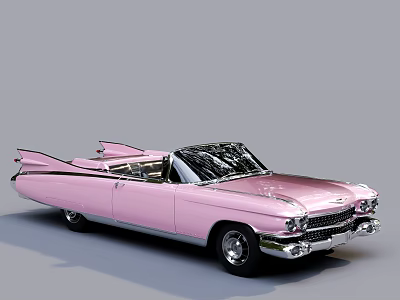 Pink Vintage Car With Streamlined Body Tailfin Black Convertible Top And Silver Wheels 3d model