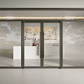Elegant Modern Glass Double Doors With Slim Dark Frame In Interior Space 3d model