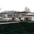 Modern Waterfront Villa With Swimming Pool Glass Windows And Mountain View Surrounding Trees 3d model