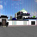 Chinese Style Detached Villa With Two Story Structure Courtyard Balcony And Green Plants