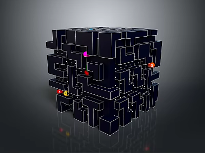 Creative Black Cube Maze Design Modern Home Living Accessory With Colorful LED Lights 3d model