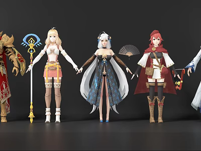 Game and Movie Characters With Varied Costumes Distinct Weapons and Mythical Styles 3d model