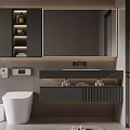 Modern Minimalist Bathroom Interior With Large Mirror And Wall Mounted Marble Vanity