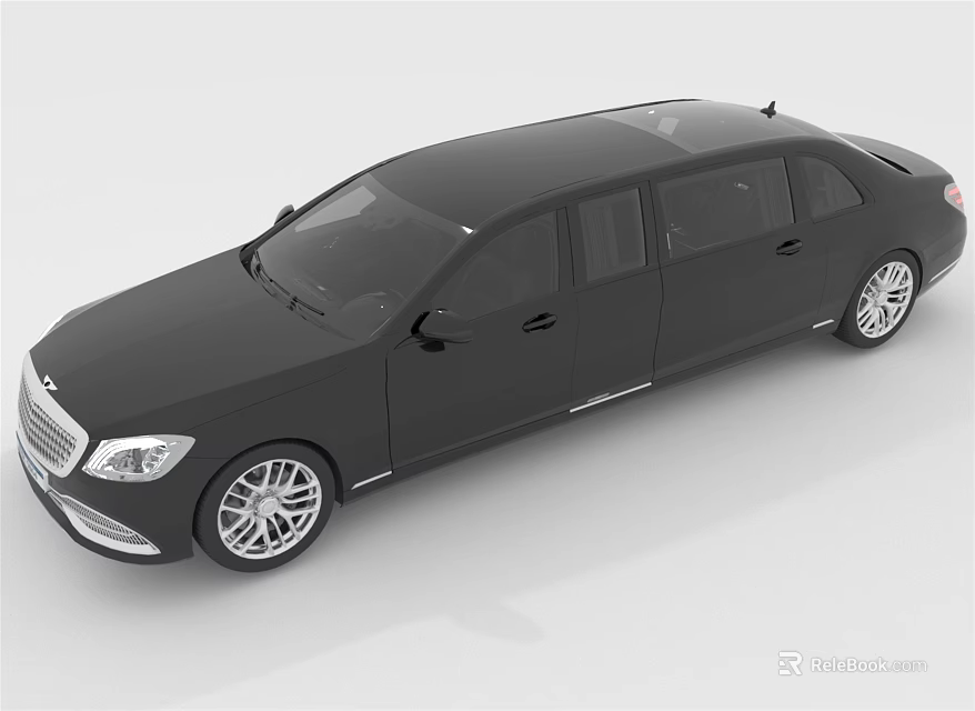 Elegant Black Luxury Limousine With Extended Body And Chrome Wheels 3d model 