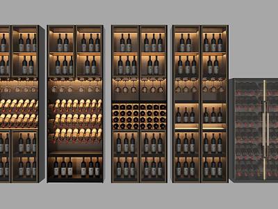 Luxury Modern Wine Cabinet Design With Multiple Bottle Racks And Glass Door Storage 3d model