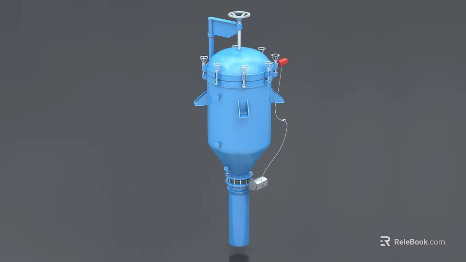 Blue Conical Industrial Equipment Tank With Top Lid And Control Valve 3d model 