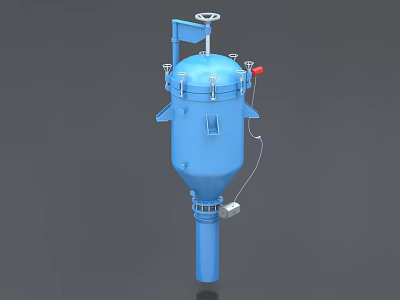 Blue Conical Industrial Equipment Tank With Top Lid And Control Valve 3d model