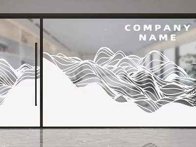 Modern Glass Partition With Wavy Line Pattern For Office Interior Decoration Design 3d model