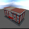 Red and White Multi Story Fire Station Building With Windows and Front Open Space