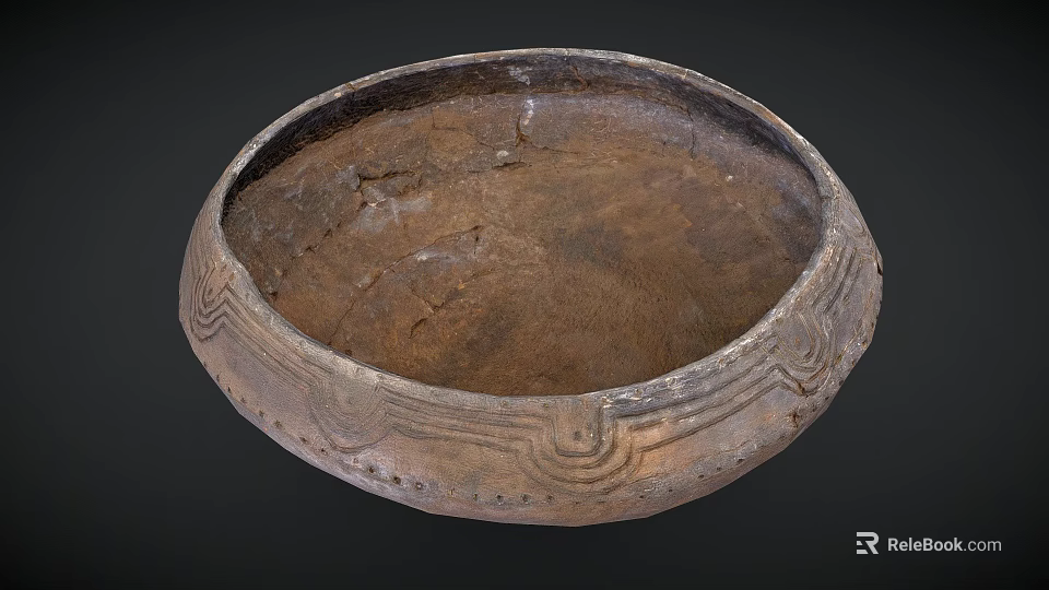 Ancient Clay Bowl With Intricate Carved Patterns And Weathered Surface From Historical Artifact Collection 3d model 