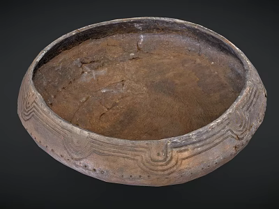 Ancient Clay Bowl With Intricate Carved Patterns And Weathered Surface From Historical Artifact Collection 3d model