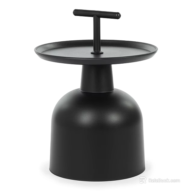 Stylish Black Side Table With Round Tray Top And Bell Shaped Base Design 3d model 