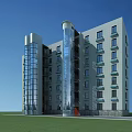 Modern Residential Building Exterior Design With Glass Curtain Walls Cylindrical Structure And Red Entrance