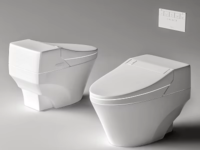 Two Modern White Toilets With Contemporary Design And Sleek Surface Features 3d model