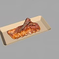 Juicy Brownish Red Roasted Ribs Served on White Rectangular Plate with Crispy Exterior