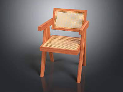Natural Style Simple Design Leisure Chair With Wooden Frame And Woven Backrest Seat 3d model