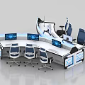 Modern Monitoring Room With Curved Console Multiple Monitors Blue Lighting And Ergonomic Chairs
