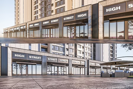 Modern Commercial Street Simple High-rise Residential Street Commercial 3d model