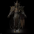 Man in Intricate Medieval Fantasy Armor with Spiked Helmet Golden Accents and Flowing Cloak