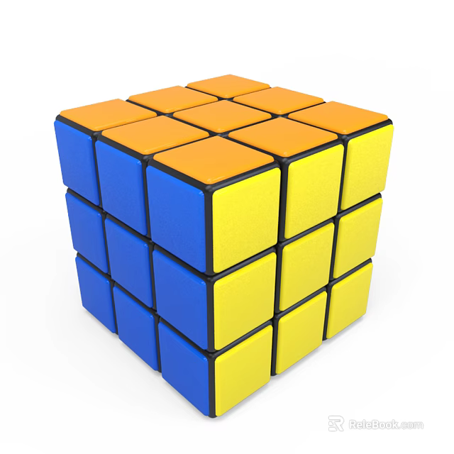 Colorful 3D Rubik's Cube with Blue Yellow Orange Faces and Square Blocks Design 3d model 
