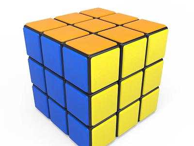 Colorful 3D Rubik's Cube with Blue Yellow Orange Faces and Square Blocks Design 3d model