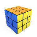 Colorful 3D Rubik's Cube with Blue Yellow Orange Faces and Square Blocks Design