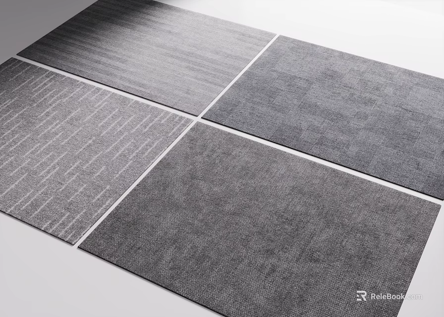 Textured Square Rugs With Various Gray Patterns For Modern Interiors 3d model 