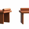 Two Modern Brown Leather Stools With Simple Legs And Cushioned Rectangular Seats 3d model