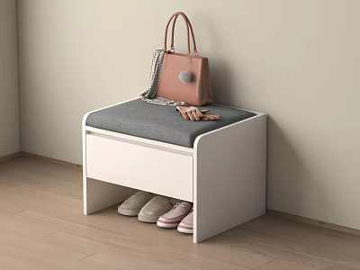 White Sofa Bench With Gray Padded Seat Storage Space For Shoes And Handbag Scarf 3d model