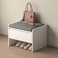 White Sofa Bench With Gray Padded Seat Storage Space For Shoes And Handbag Scarf