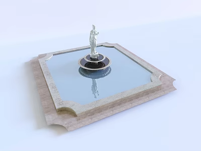 Elegant Water Fountain With Central Statue Square Stone Base Clear Water Reflection And Decorative Frame 3d model
