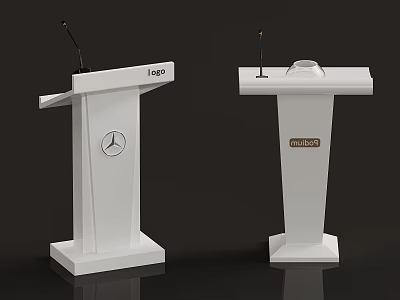 Two White Podiums Featuring Mercedes Logo And Branding Details On Black Background 3d model