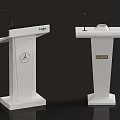 Two White Podiums Featuring Mercedes Logo And Branding Details On Black Background