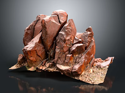Reddish Brown Natural Stone Featuring Visible Texture Cracks and Soil Gravel Base 3d model