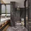 Modern Bathroom Interior With Marble Smart Toilet Vanity And Lighting
