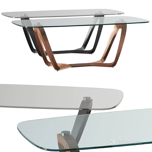 Modern Glass Top Side Table With Copper And Black Metal Frame Stylish Design 3d model 