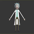 Animated Character Creature With Blue Hair White Lab Coat Green Shirt And Exaggerated Expression