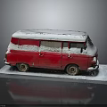 Vintage Red Snow Covered Van On White Platform With Gray Background 3d model