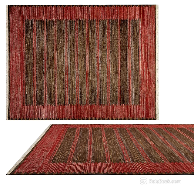 Square Rug Featuring Red And Brown Vertical Striped Pattern For Living Room 3d model 