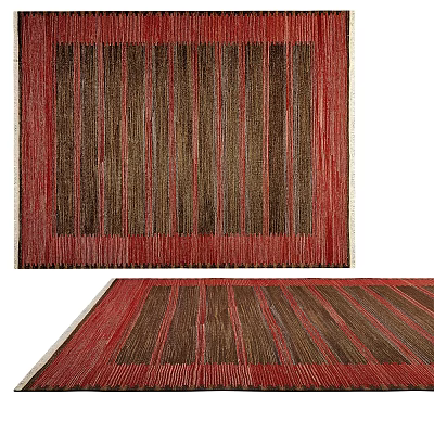 Square Rug Featuring Red And Brown Vertical Striped Pattern For Living Room 3d model