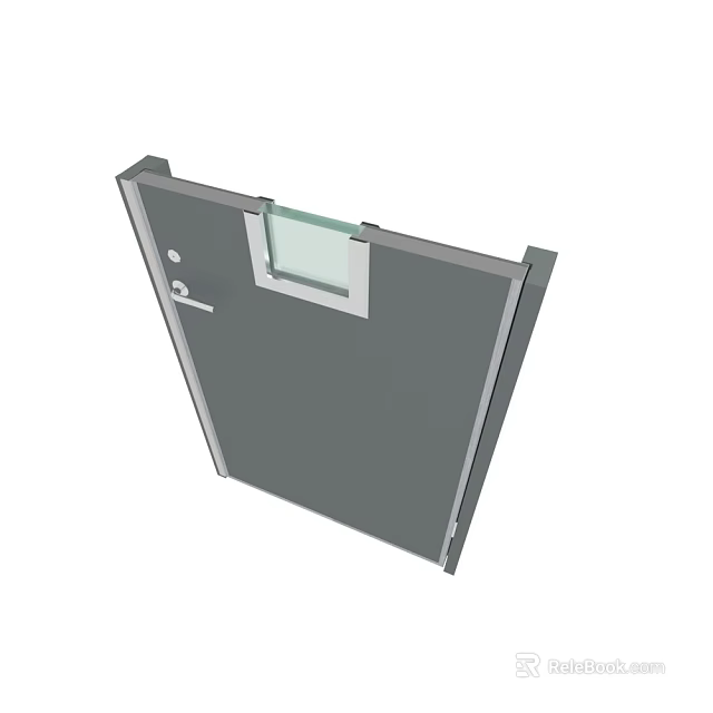 Gray Swing Door With Small Glass Window Door Handle And Lock Design 3d model 
