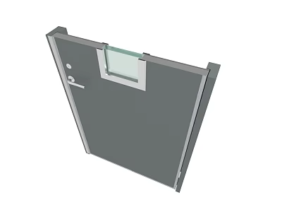 Gray Swing Door With Small Glass Window Door Handle And Lock Design 3d model