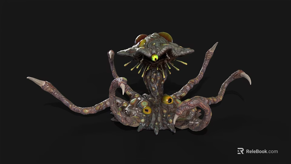 Mysterious Monster Creature with Multiple Tentacles and Glowing Eyes Frightening Fantasy Design 3d model 