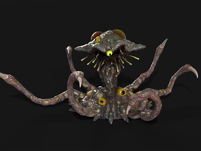 Mysterious Monster Creature with Multiple Tentacles and Glowing Eyes Frightening Fantasy Design 3d model