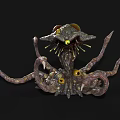 Mysterious Monster Creature with Multiple Tentacles and Glowing Eyes Frightening Fantasy Design