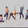 Women Practicing Various Yoga Poses In Different Colored Activewear Against Light Background 3d model