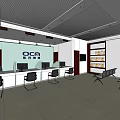 Modern Service Hall Interior With OCCA Sign Reception Counter Chairs And Bookshelves