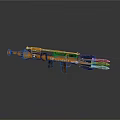 Orange Multi Barrel Mechanical Weapon With Rope And Futuristic Design