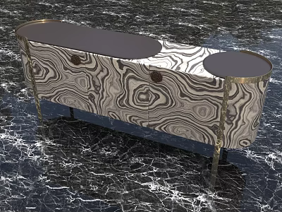 Unique Swirl Pattern Console Cabinet With Gold Metal Frame And Modern Design 3d model
