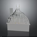 Detailed White Architectural Model With Arched Roof Decorative Spires And Chimney